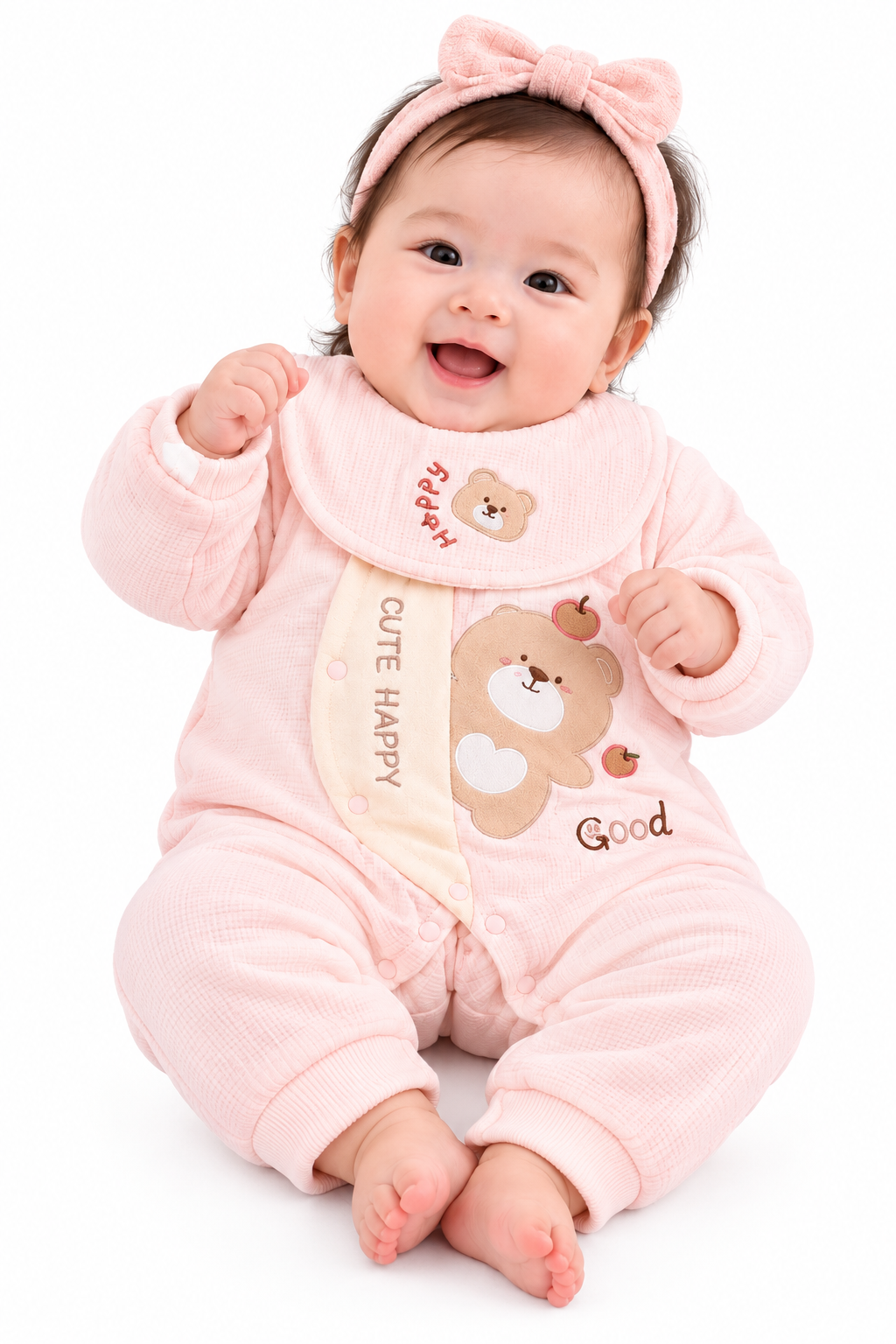 Happy Baby in Pink Teddy Romper