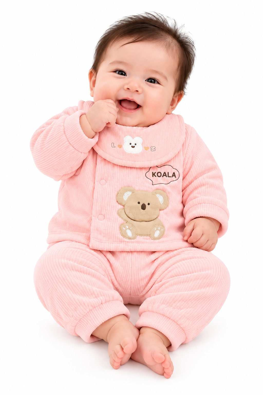Joyful Baby in Pink Koala Outfit
