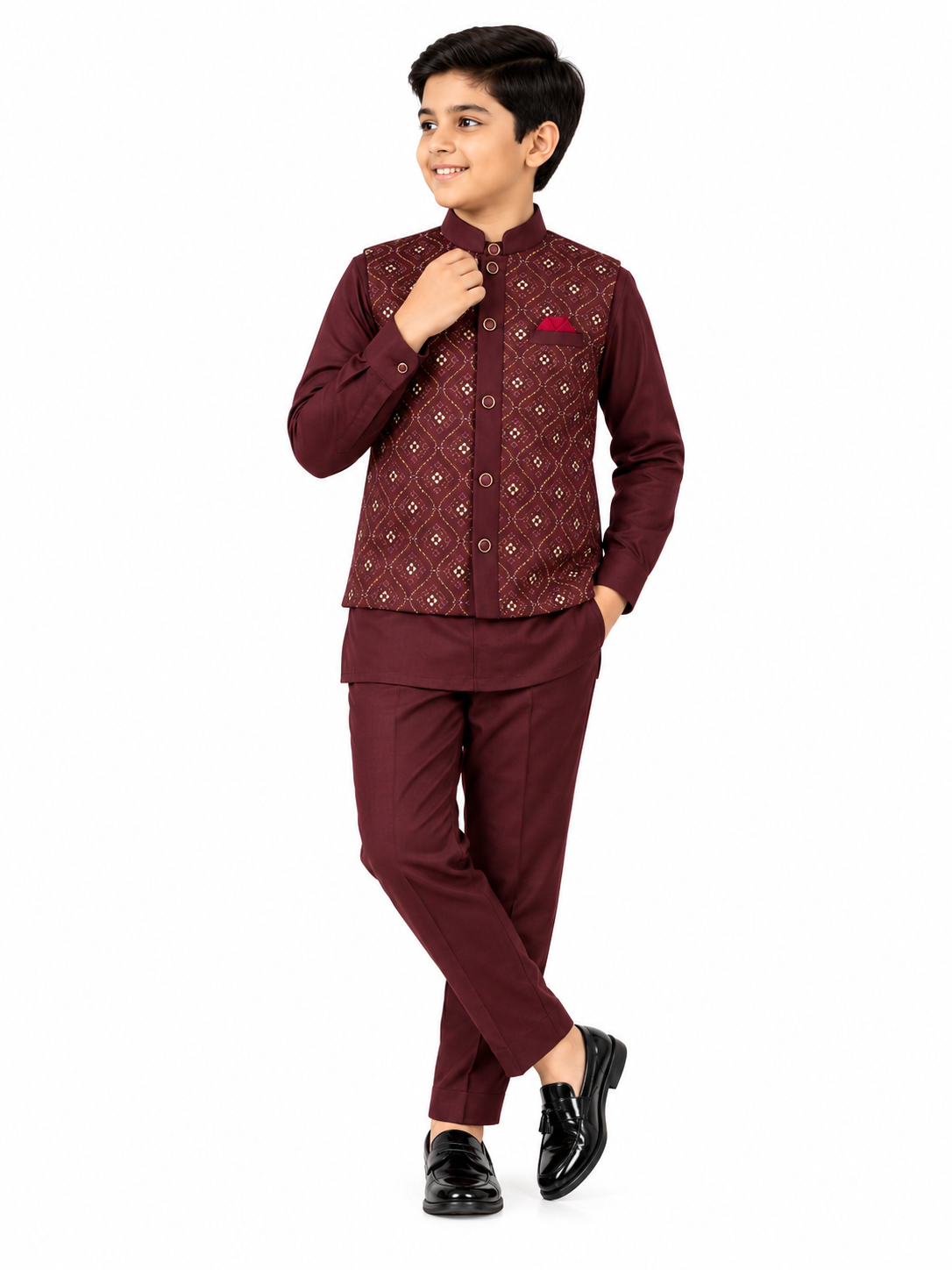 Maroon Nehru Suit Boy Portrait-6