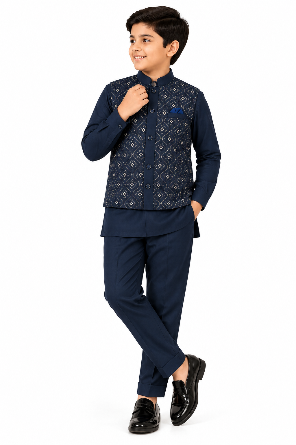 Navy Nehru Suit Boy Portrait-5