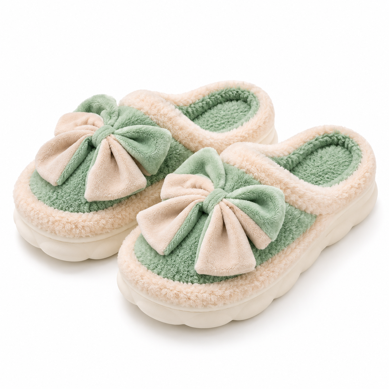 Pastel Plush Bow Slippers-1