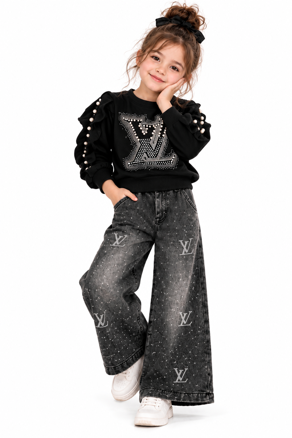 Playful Pearl-Studded Streetwear Portrait