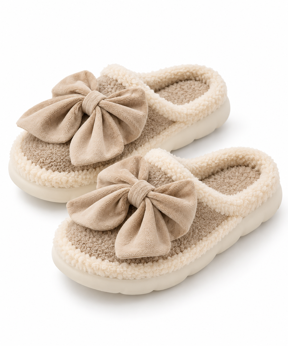 Plush Bow-Trimmed Slippers-5