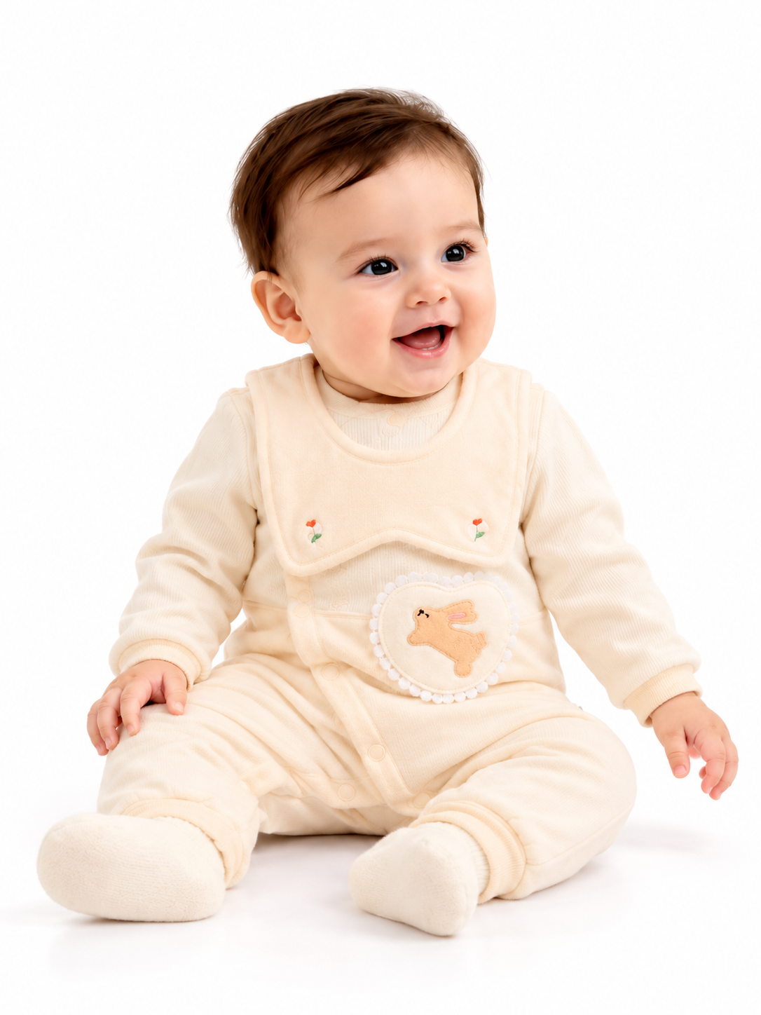 Smiling Baby in Cozy Bunny Romper-2