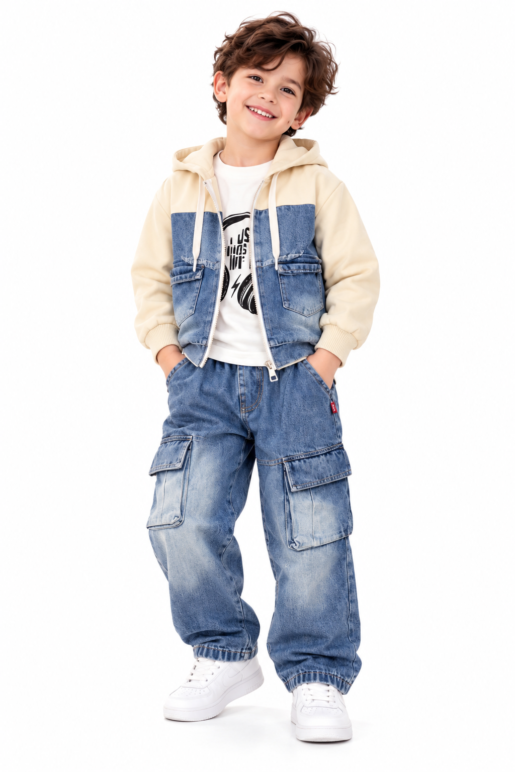 Smiling Boy in Denim-Panel Jacket-1