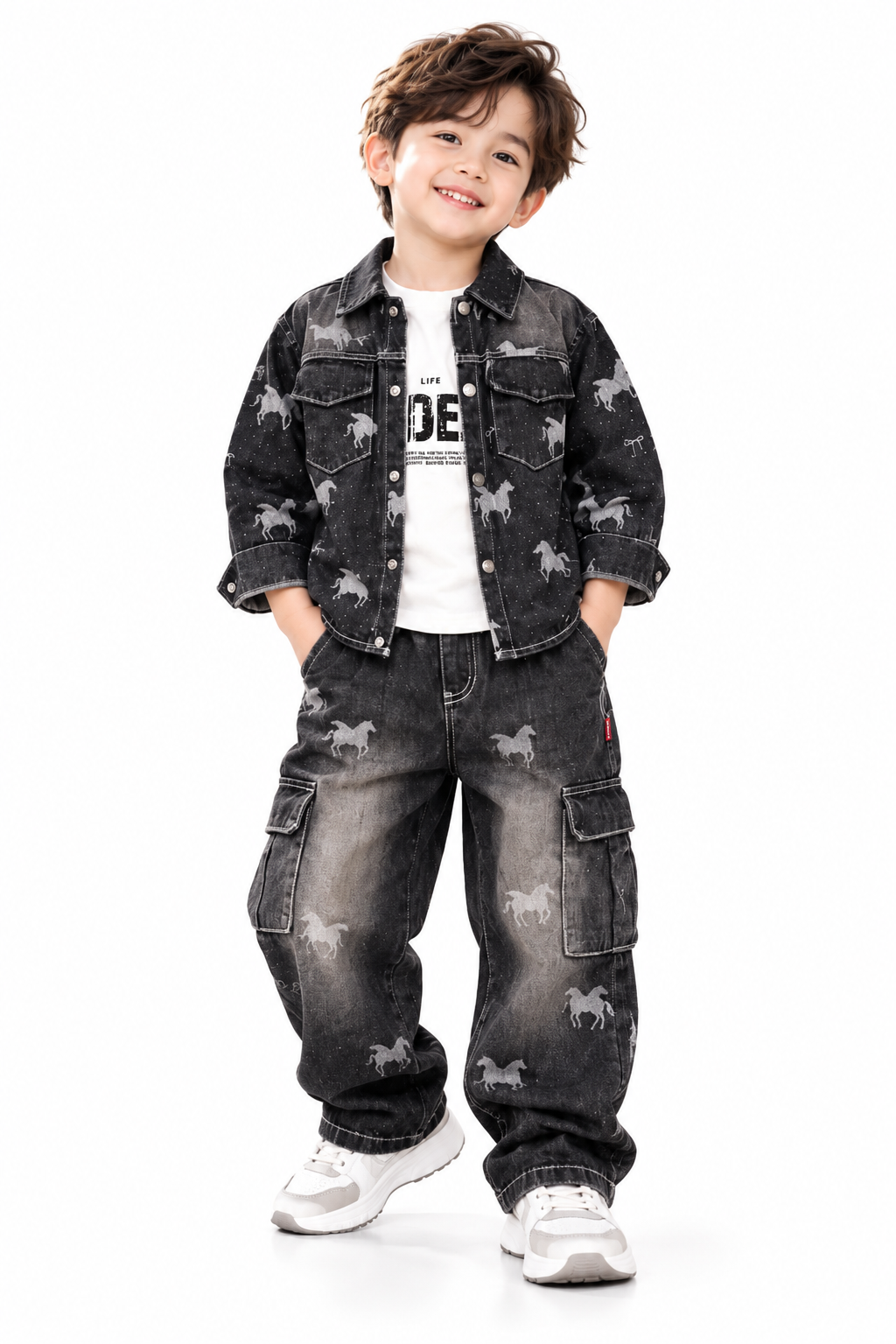 Smiling Boy in Horse-Print Denim-2