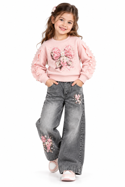 Girls Sparkle Hoodie Denim Set