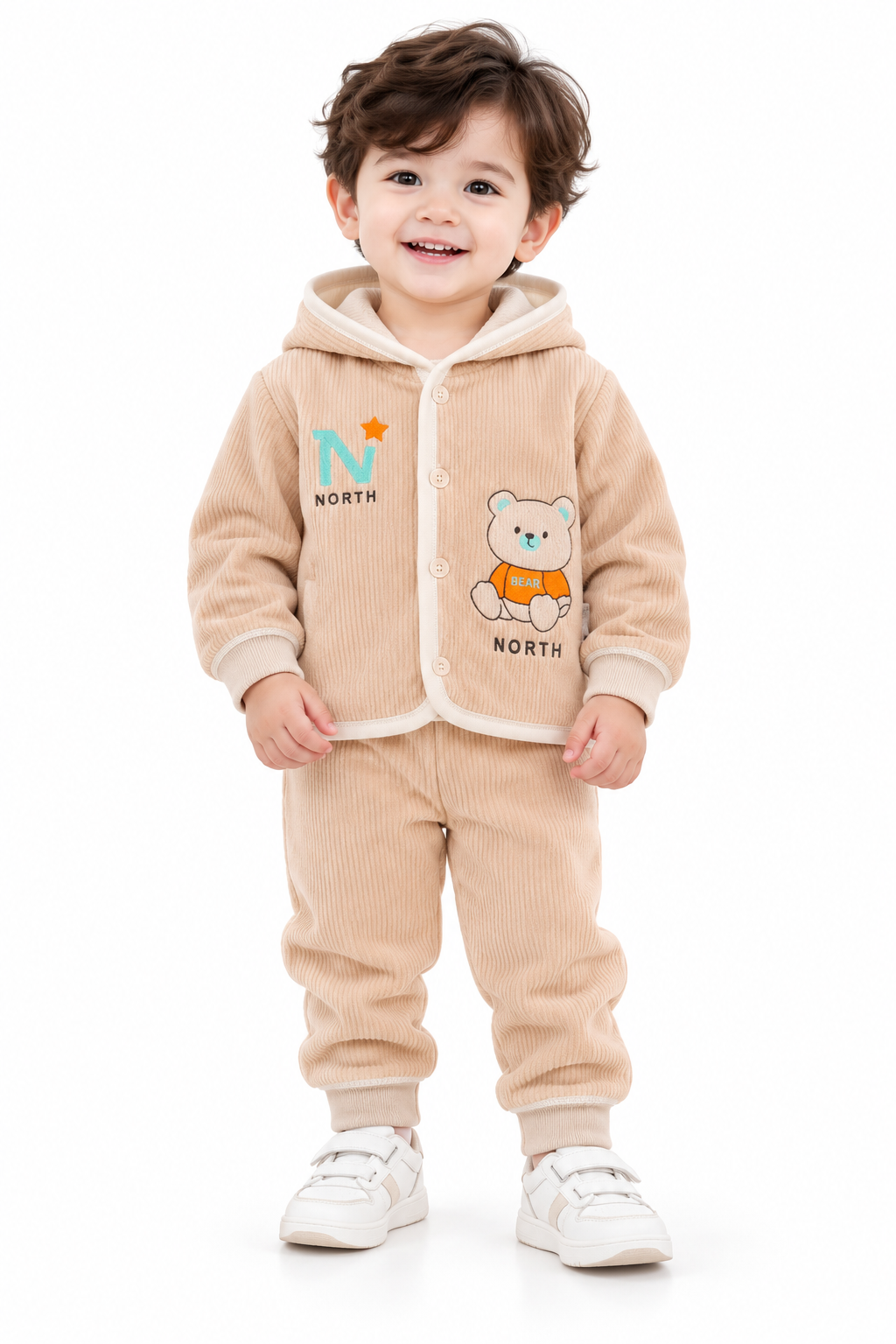 Smiling Toddler in Beige North Bear Set-3
