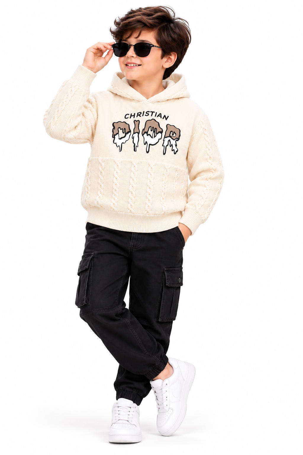 Stylish Boy in Textured Dior Hoodie