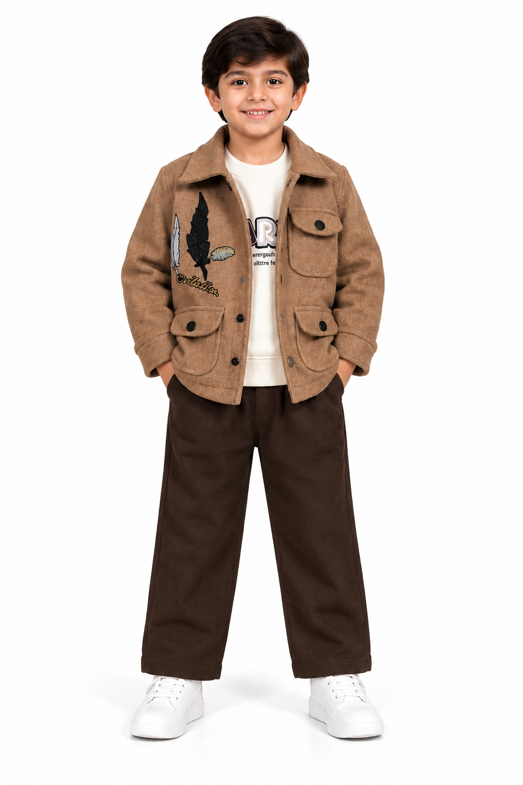 Young Boy in Brown Wool Outfit