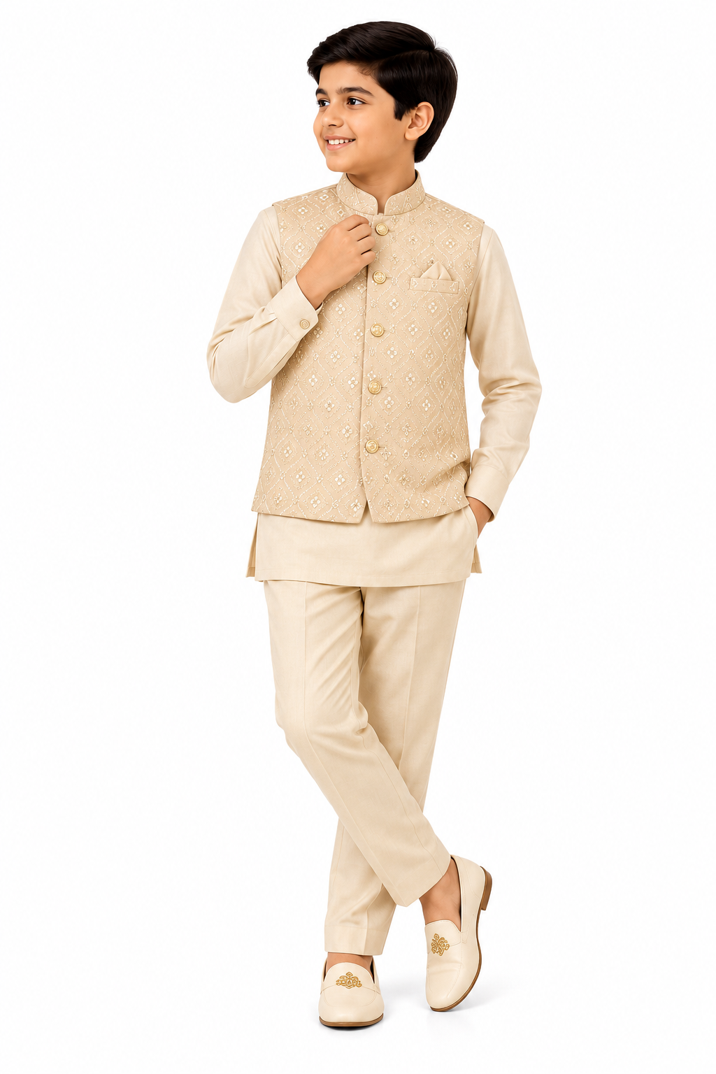 Young Boy in Embroidered Beige Waistcoat-2