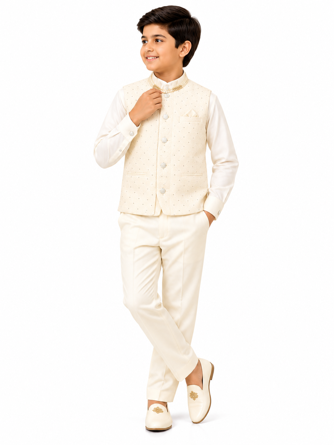 Young Boy in Ivory Nehru Suit-1