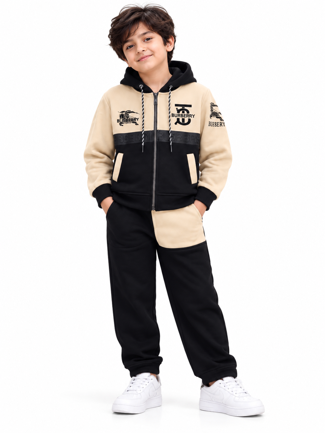 Young Boy in Monochrome Designer Tracksuit