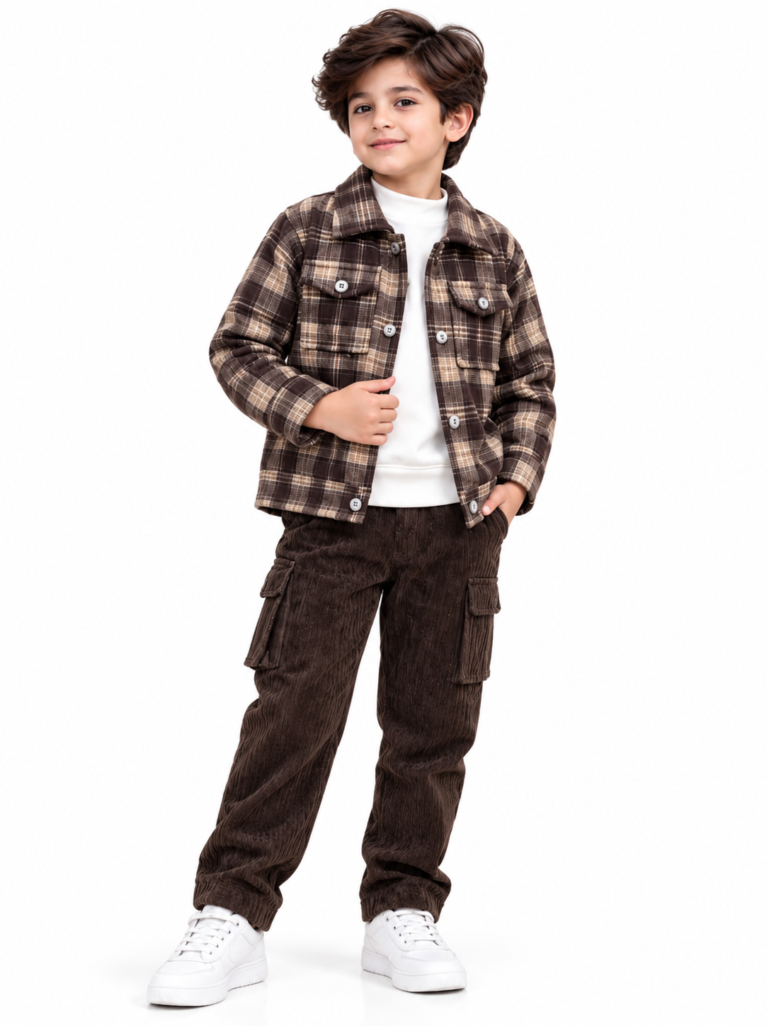 Young Boy in Plaid Jacket and Corduroy Trousers-1