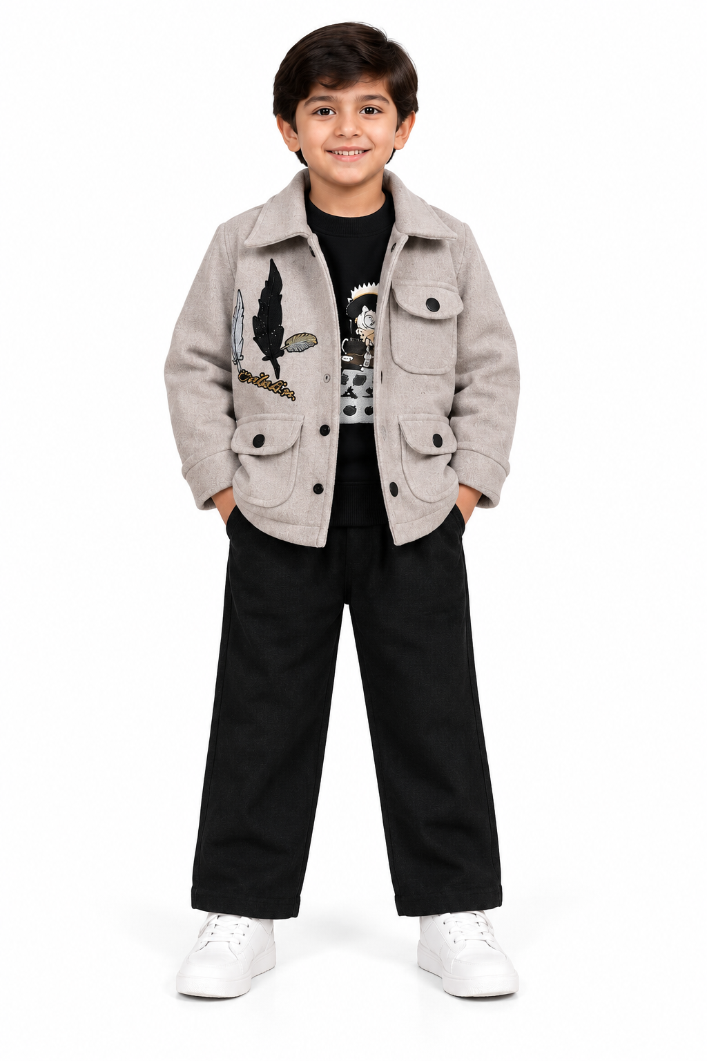Young Boy in Textured Jacket Outfit